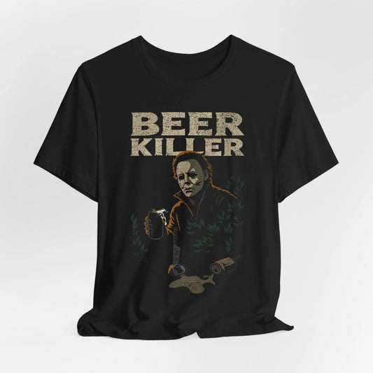 Beer Killer Graphic Tee – Funny Horror-Inspired Beer Shirt, Halloween Party Top, Bold Unisex Fit Printify