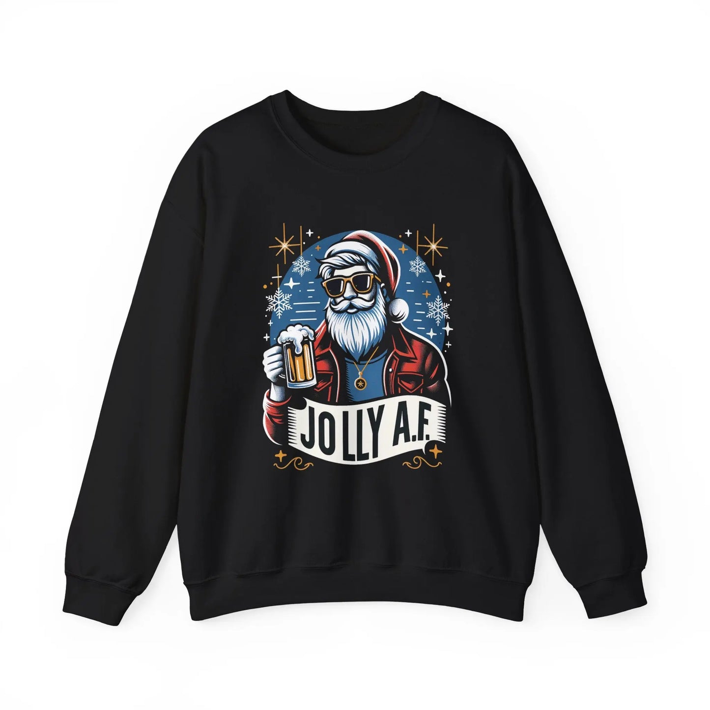 Jolly AF Santa Beer Sweatshirt, Funny Christmas Crewneck, Beer Lover Holiday Sweater, Unisex Winter Apparel, Party Gift Printify