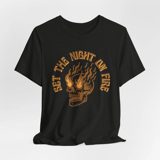 Set the Night on Fire Tee – Vintage Skull Flame Shirt, Unisex Streetwear Printify