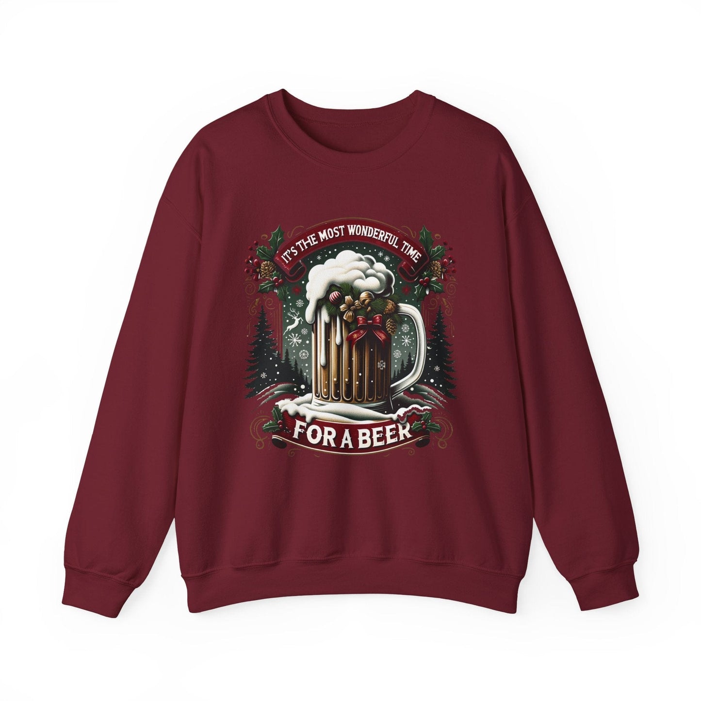 Most Wonderful Time for a Beer Sweatshirt – Funny Christmas Beer Lover Crewneck (Unisex Holiday Sweater)