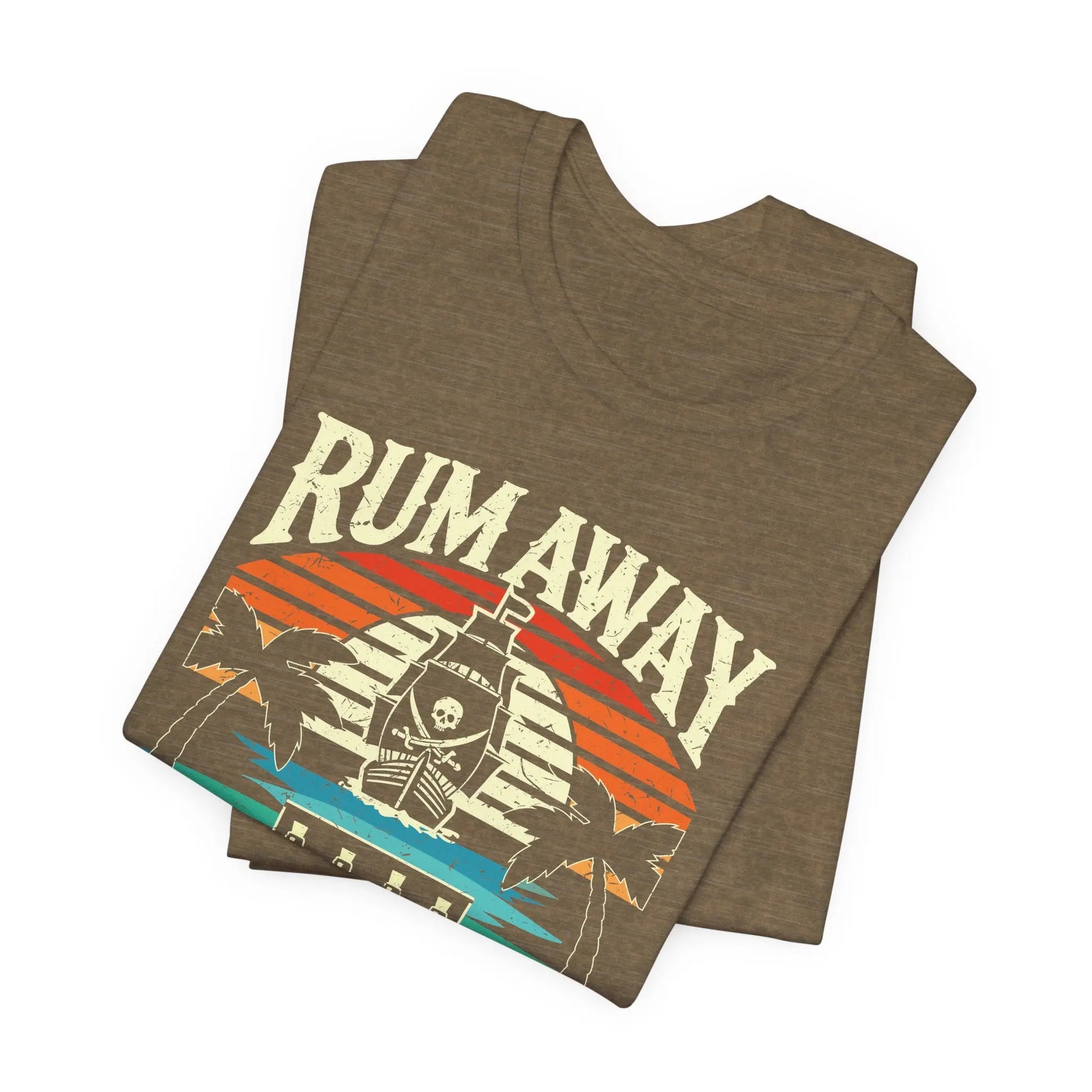 Retro Pirate Beach Vibe T-Shirt, Rum Away with Me Graphic Tee, Vintage Coastal Adventure Shirt, Unisex Gift for Beach & Ocean Lovers Printify