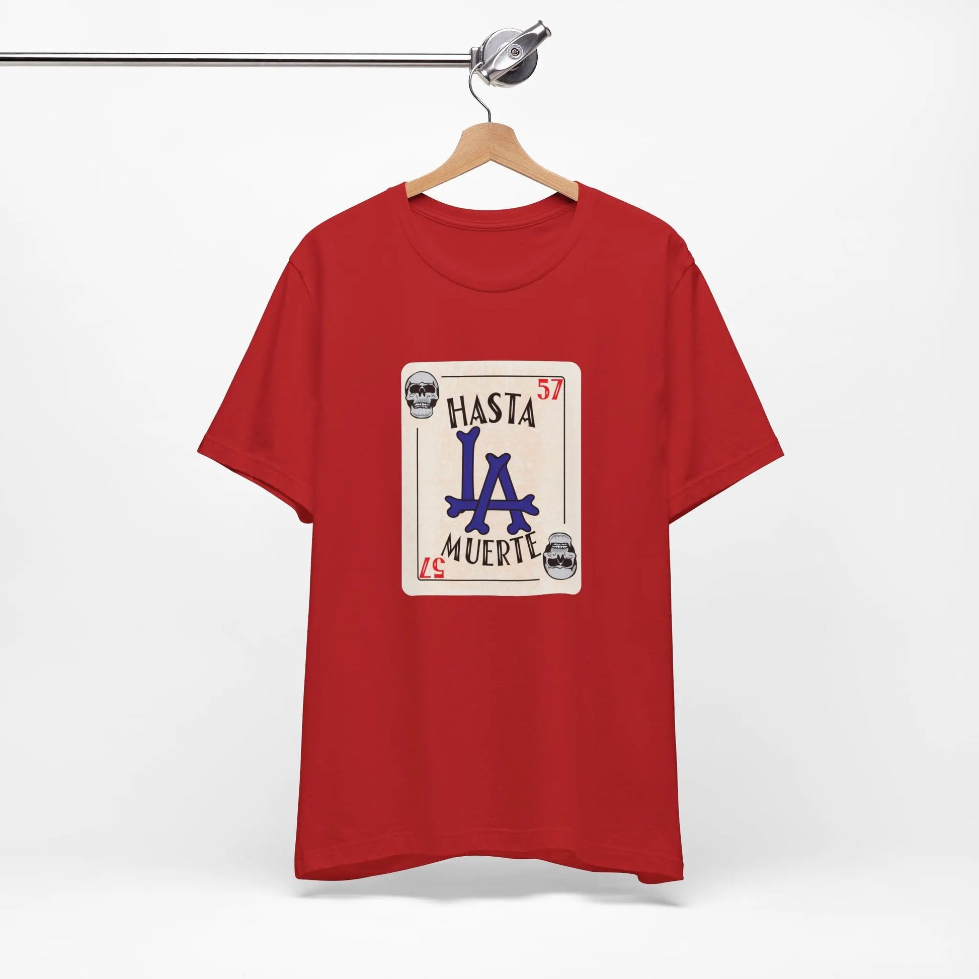 Hasta LA Muerte Dodgers T-Shirt – Skull Card 1957 Tribute, Unisex Bella Canvas Printify