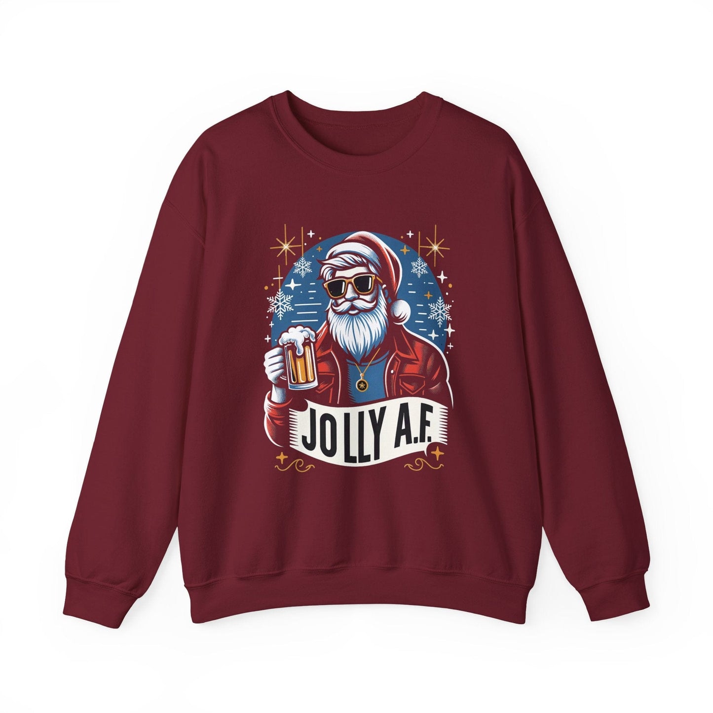Jolly AF Santa Beer Sweatshirt – Funny Christmas Crewneck for Beer Lovers (Unisex Holiday Sweater)