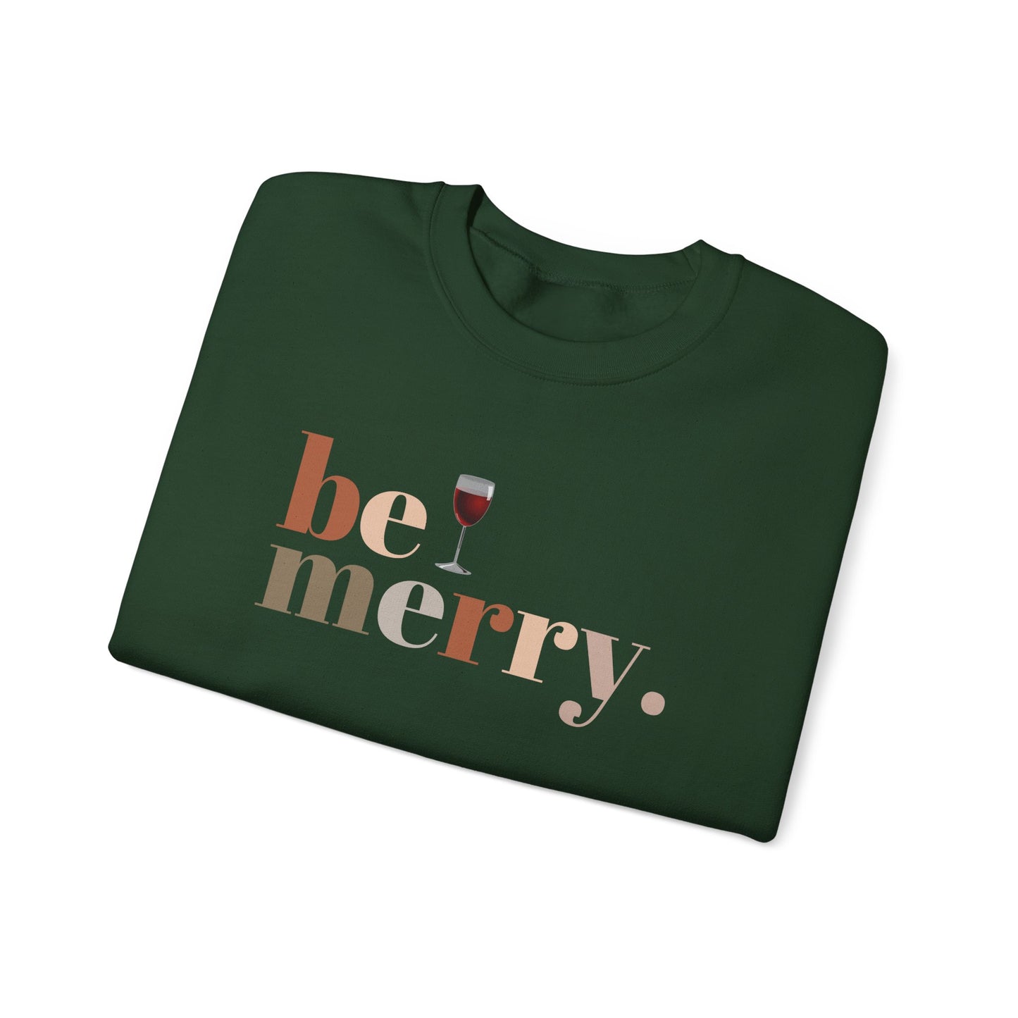Be Merry Wine Sweatshirt – Cozy Christmas Wine Lover Crewneck, Festive Holiday Sweater for Women & Men